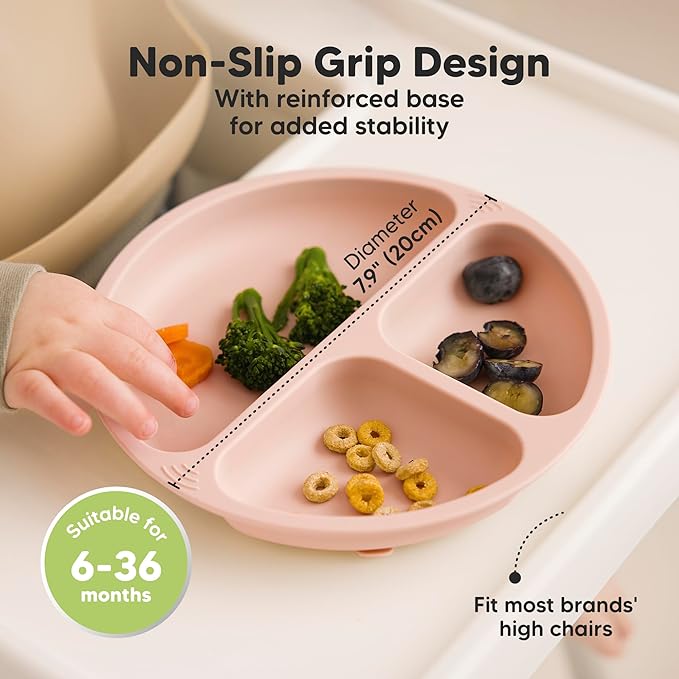KeaBabies Suction Plates with Lids for Baby - 3-Pack 100% Silicone Toddler Plates with Suction, Divided, BPA-Free Baby Led Weaning Essentials for Kids, Dishwasher, Microwave Safe, Durable (Amaze)
