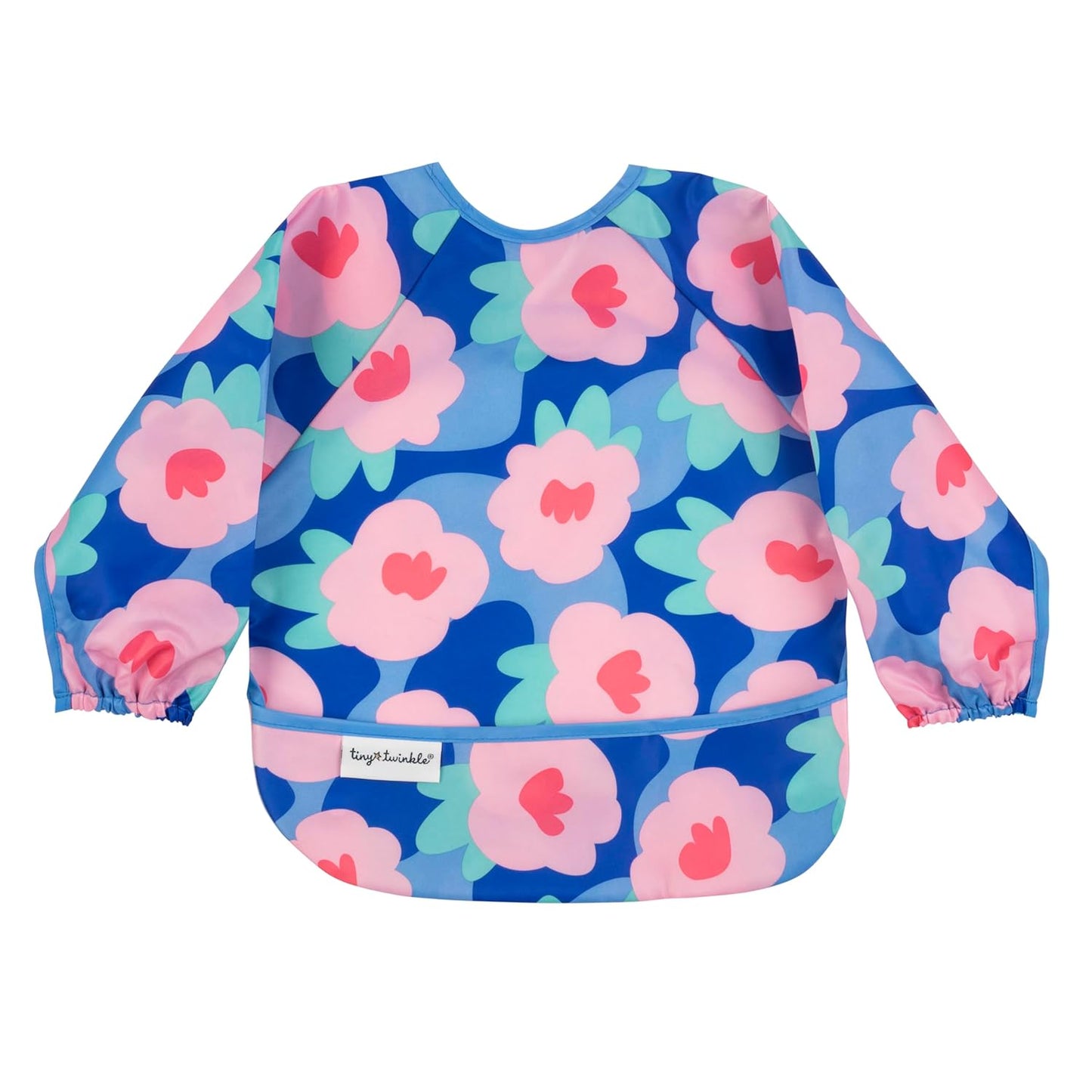 Tiny Twinkle Mess Proof Baby Bib,Waterproof Smock Baby Bib for Eating,Machine Washable Long Sleeve Bib,Baby Led Weaning,Toddler Bib,BLW Supplies(Floral Blue, Large 2-4 Years)