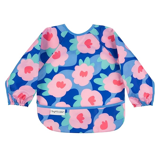 Tiny Twinkle Long Sleeve Bib for Babies & Toddlers – Waterproof Smock Bib for Eating – Machine Washable & Mess-Proof, Baby Feeding Essential & Shower Must-Have(Floral Blue, 2-4Y)