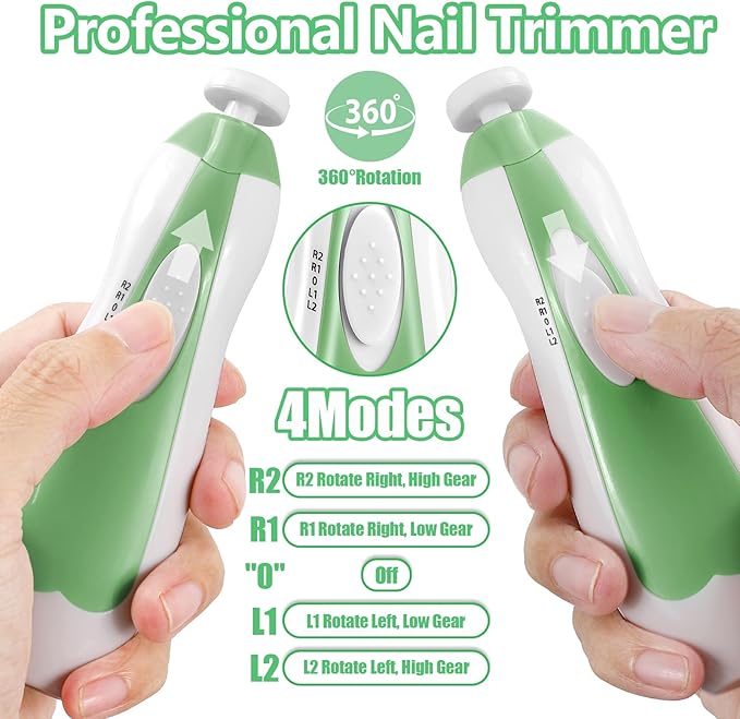 Baby Nail Trimmer Electric, 6 in 1 Rechargeable Baby Nail Clippers Manicure Set Grooming Kit for Toddler Infant or Adults (Green)