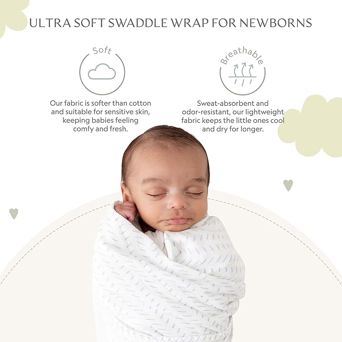 Muslin Baby Swaddle - Breathable Receiving Blankets for Newborn Baby, 70% Viscose derived from Bamboo, 30% Spandex, Imported