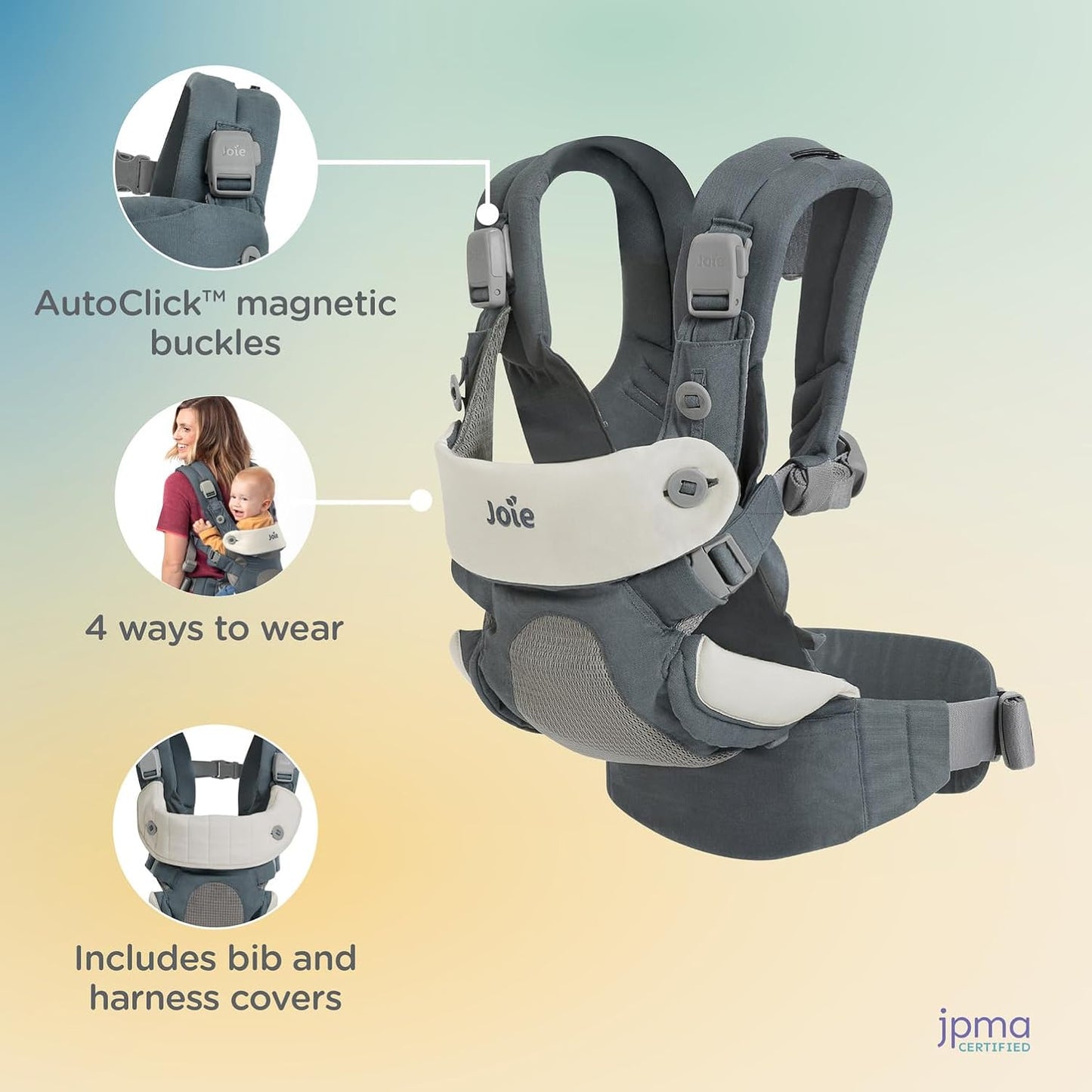 Joie Savvy Baby Carrier – Ergonomic, Adjustable Baby Carrier with 4 Carry Positions, Padded Shoulder Straps and Lumbar Support (Marina)