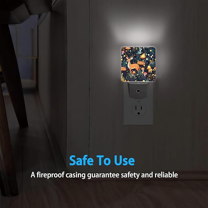 Night Lights Plug into Wall Fantasy Forest Mushrooms Deer Night Lights Dusk to Dawn Sensor Led Lamp for Women Men,Led Lights for Stairway/Hallway/Bedroom,0.5W