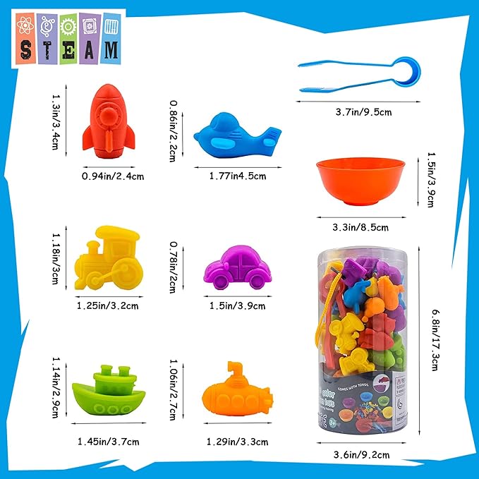 UNIQUE KIDS Counting Educational Learning Toy Set with Sorting Cups – Fun Color Classification and Math Training Game for Toddlers and Preschoolers Ages 3 and Up (Transport Vehicles)