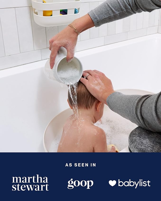 Lalo Bath Rinse Cup - Handle for Easy Grip, Tear-Free Baby Bathing, Flexible Lip, Non-Toxic, Soft Edge, Lightweight Bath Cup For Rinsing Hair and Body - Sage