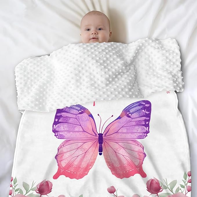 Personalized Baby Blankets for Girls & Boys - Super Soft Easter Blanket with Thick Double-Layer Dotted Backing, Personalized Baby Gifts for Baby Shower from Grandma (Pink-A, Customize Now)