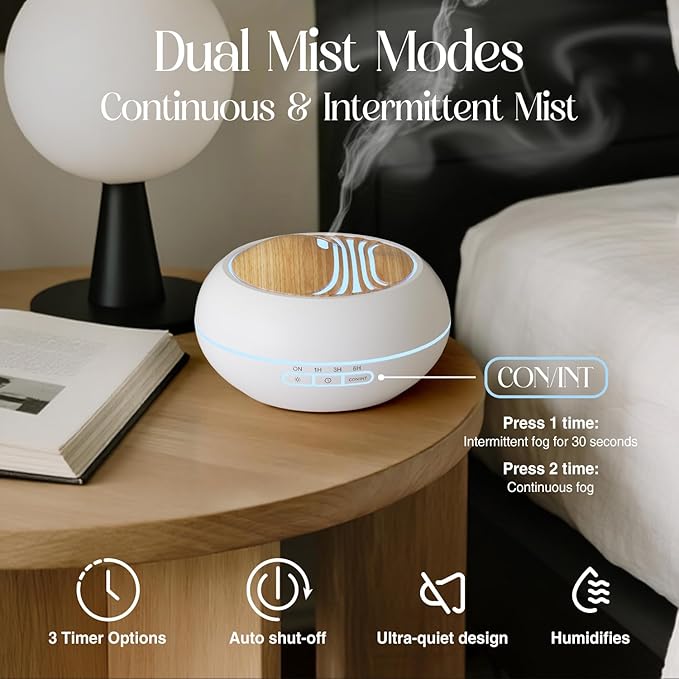 SALKING Essential Oil Diffuser 400ml, Diffusers for Essential Oils with 2 Mist Mode, Aromatherapy Diffuser Cool Mist Humidifier with 7 LED Night Light, Timer & Auto-Off, Large Room Diffuser (White)