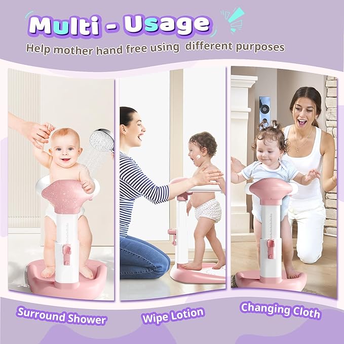 COOSEYA® Baby Shower Stand, Toddler Bath Stand Support with Thicker Colum, Anti-Pinch, Anti-Slip Base, Adjustable Shower Holder for Toddler Standing Up Themselves, Ideal Gift for Infants 8-36 Months