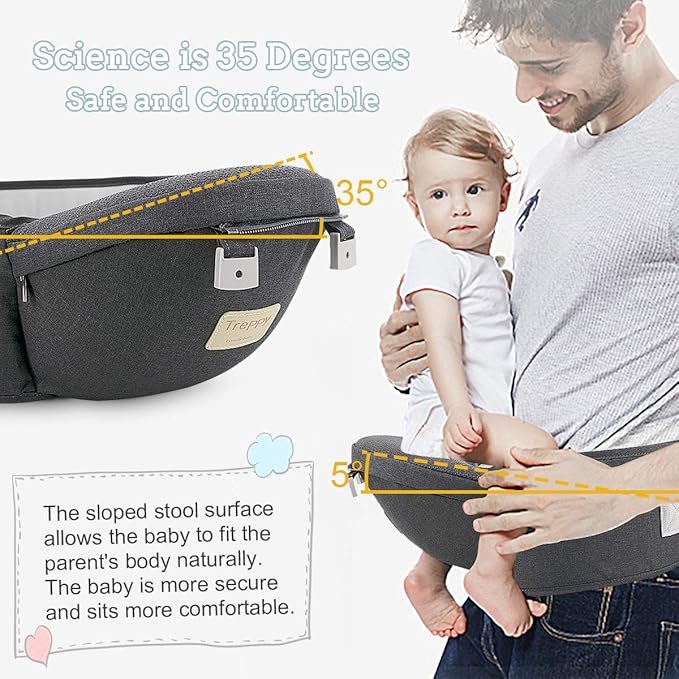 FRUITEAM 6-in-1 Baby Carrier with Waist Stool/Hip Seat, One Size Fits All -Adapt to Newborn, Baby Hip Carrier for Breastfeeding, Infant & Toddler, Dark Grey