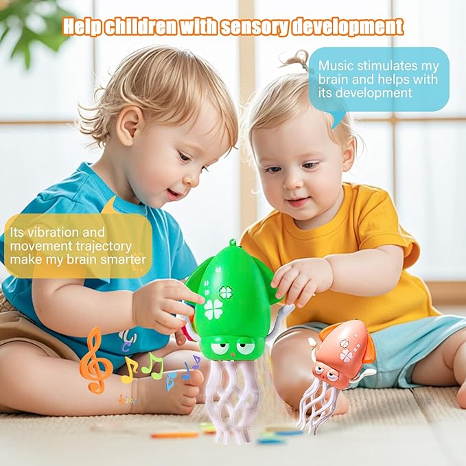 Dancing Octopus Toy Magic Electric Playful Tummy Time Toy, Auto Evasion Crawling Dancing Octopus with Fishing Rod for Baby Toddlers for 3 4 5 6 Year Old Kids Boy Girl Birthday Gifts (Cyan)