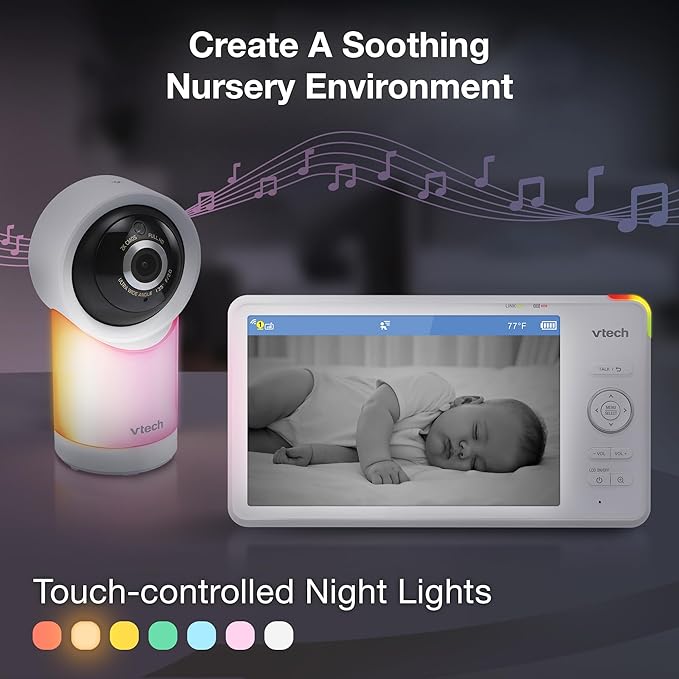 VTech Smart WiFi 7” HD Display Video Baby Monitor, 1080p HD Camera via App, Pan-Tilt-Zoom, Night Light, 2-Way Talk, 2K CMOS Video Sensor, Wide-Angle Viewing, Rechargeable Battery, Free App: RM7866HD