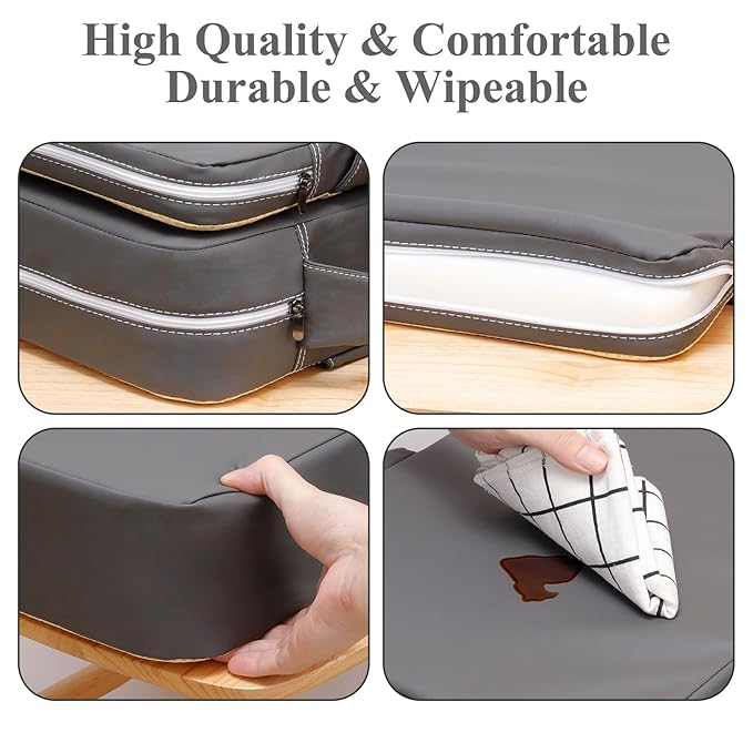 Toddler Booster Seat for Dining Table, Non-Slip Kitchen Chair Booster Seat with Backrest and Adjustable Straps, Portable PU Waterproof Travel Baby Booster Increasing Cushion