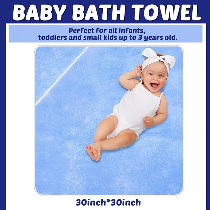 Reginary 4 Pack Baby Hooded Towels Coral Fleece Baby Bath Towels 30 x 30 Inch Soft Absorbent Hooded Bath Blanket for Newborn Toddler Infant Boy Girl Shower Gift Supplies (Gray, Blue)