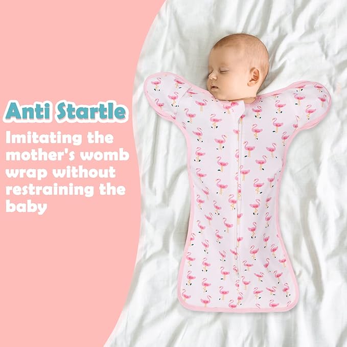 2 Pack Transition Swaddle with 2 Way Zipper, 2 in 1 Arms in/Out Transitional Arms Up Swaddle, 100% Cotton Newborn Swaddles Zipper Swaddles Baby Swaddling Sack Sleep Sack 3-6 Months, Flamingo & Bear