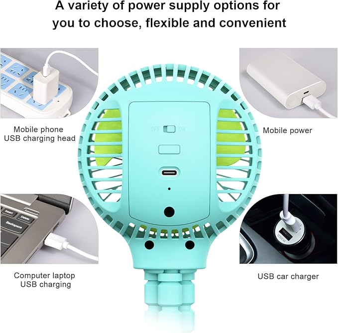 HomeLifairy Portable Stroller Fan, USB or Rechargeable Battery Operated with 3 Speeds and 360°Rotate, Cooling Clip On for Baby Crib Travel Car Seat Blue