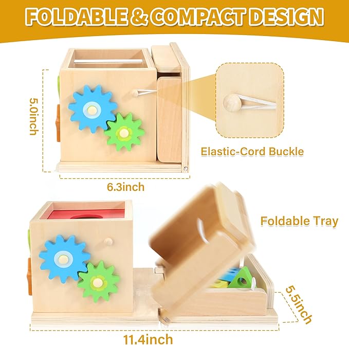 Kizfarm Wooden Montessori Baby Toys, 8-in-1 Wooden Play Kit Includes Object Permanent Box, Coin Box, Carrot Harvest, Shape Sorting & Stacking - Birthday Gift for Boys Girls Toddlers