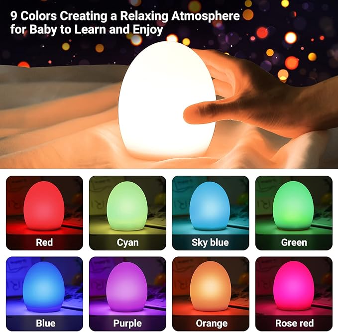 Cute Kids Night Light Night Lamp Night Lights for Kids Bedroom Toddler Baby Portable Silicone Battery Led Nightlight Nursery(Egg)