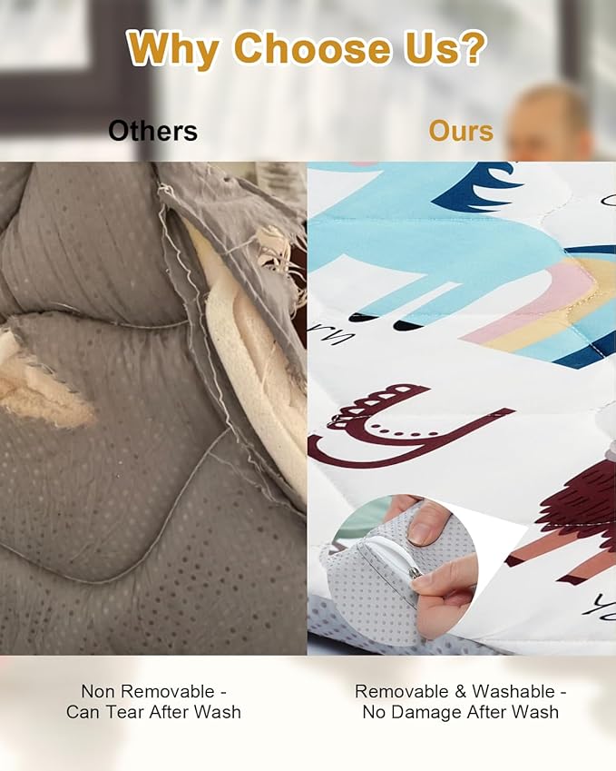 Premium Foam Baby Play Mat 47" x 47" – Removable & Machine Washable Cover, Extra Thick Padding Playpen Mat, Non-Slip Crawling Mat, Easy to Clean for Infants, Toddlers & Babies