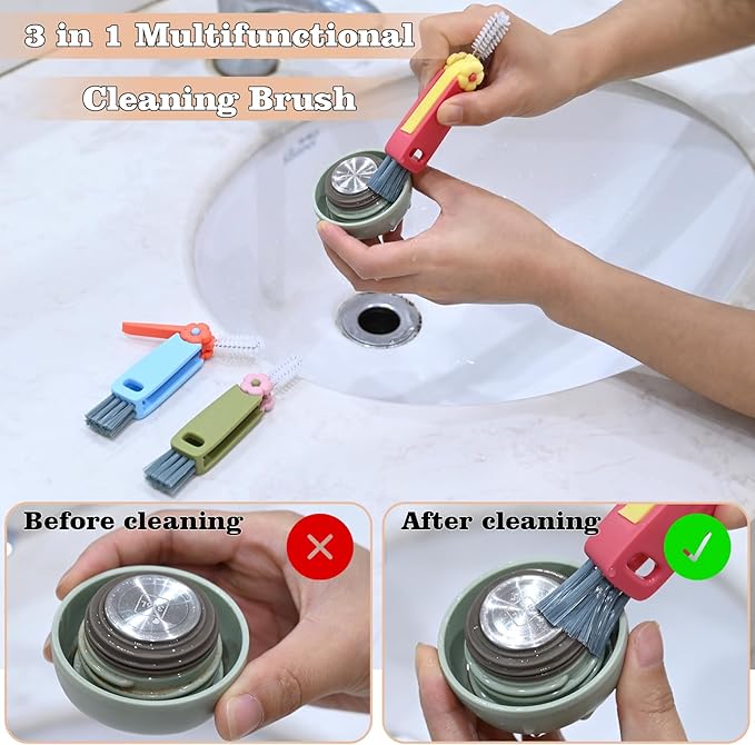 3 in 1 Cup Lid Cleaning Brush, Multifunctional Crevice Cleaning Brush, Portable Cup Lid Cleaning Brush Set Home Kitchen Cleaning Tools （Red Blue Green