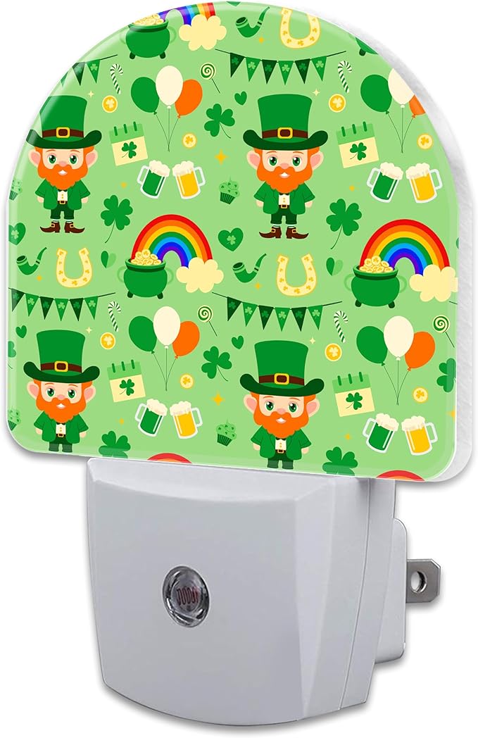 St. Patrick's Day Cute Pattern Night Light for Kids,Green Shamrock Leprechaun Rainbow Night Light Plug in with Dusk to Dawn Sensor, 0.5w Energy Saving Sleep Friendly Nightlight for Kitchen Bedroom