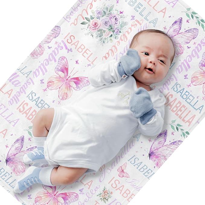 Personalized Baby Blanket- Printed in USA-Custom Baby Blanket with Name for Girls and Boys, Super Soft Plush Fleece, Personalized Baby Gifts