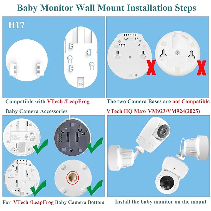 Adjustable Baby Monitor Wall Mount Stand Holder Compatible with VTech VM924/ 901/928HD/5263/5755 /5764HD /7764HD/5766/5263/BM5254/ Leapfrog LF920HD/RM7768HD/LF815HD/LF1726FHD /LF2413 Camera