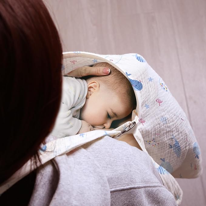 2-Pack Nursing Cover for Baby Breastfeeding - Muslin Breastfeeding Covers for Women Nursing, Breathable, Soft Arch Neckline, Green & Whale