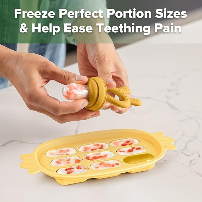 Haakaa Baby Fruit Food Feeder & Silicone Nibble Tray Combo - Breastmilk Popsicle Mold for Baby Cooling Relief, BPA Free Baby Mesh Feeder for Infant Self Feeding
