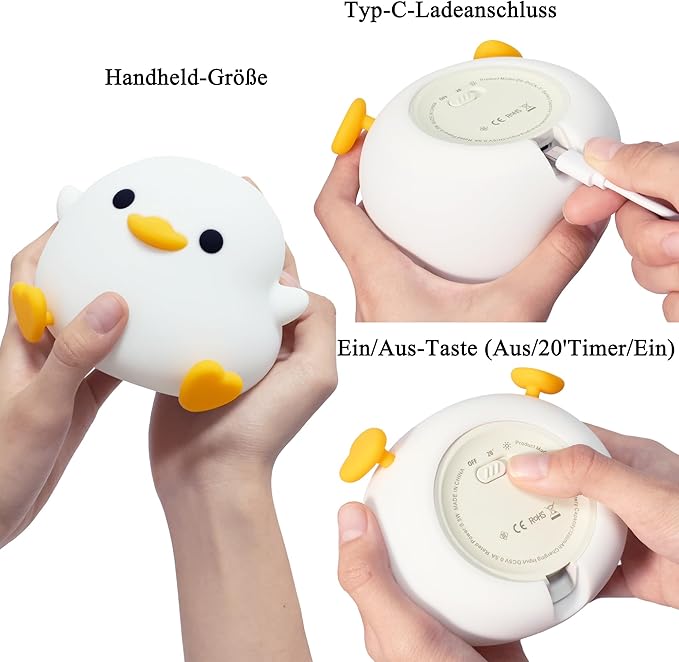 Duck Night Light, Cute Duck Gift for People, Dormitory Decorative Light, ABS+SIL, Touch Control, Portable Rechargeable Dimmable, Best Choice for Gift Giving (DoDo Duck)