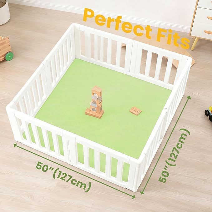 Baby Play Mat for Floor,1.3" Thick Elasti-Foam 50"×50" Playpen Mat for Tummy Time,Water Repellent Soft Coral Velvet for Toddler,Infant,Kids,Non-Slip Backing Safe for Crawling(Light Green)