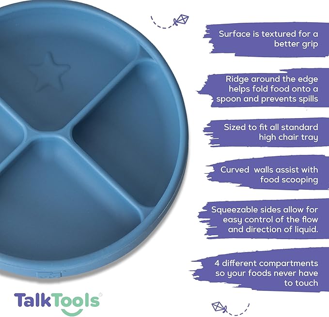 TalkTools ITSY Silicone Baby Plates Set with Suction – Feeding Essentials for Toddlers 6–12 Months+ | BLW Mealtime Set with Twin Spoon, Spill-Proof Sippy Cup | Self-Feeding Utensils (Ocean)