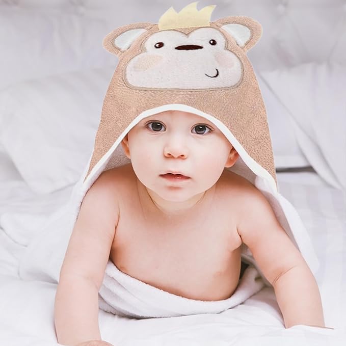 Mother's Choice Baby Hooded Towel - Large Size Cotton, Ultra-Soft & Absorbent Bath Towel for Newborns, Infants, Toddlers, Boys & Girls with Animal Hood (Monkey)