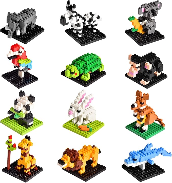 FUN LITTLE TOYS Party Favor for Kids, Mini Animals Building Blocks Sets Goodie Bags Stuffers for Kid, Small Toy Prizes, 12Pack Birthday Party Favor Easter Egg Fillers