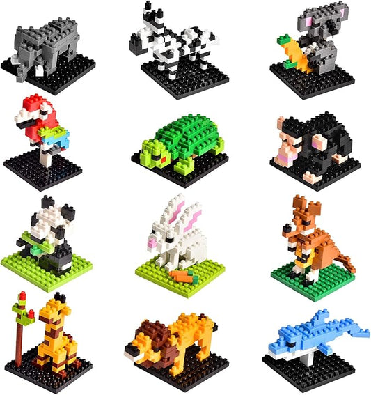 FUN LITTLE TOYS Party Favor for Kids, Mini Animals Building Blocks Sets Goodie Bags Stuffers for Kid, Small Toy Prizes, 12Pack Birthday Party Favor Easter Egg Fillers