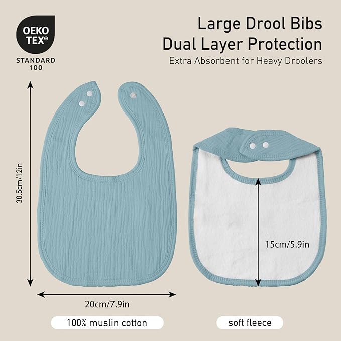GLLQUEN BABY Muslin Drool Bibs for Boys Girls 6 Pack, Adjustable Baby Bibs for Drooling and Teething, Soft Cotton Baby Bandana Bib for Newborn Feeding Essentials (Green)