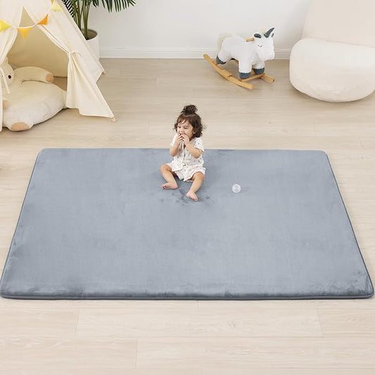 1.3" Thick Baby Floor Play Mat 50x74, Basic Padded Foam Mat for Tummy Time Crawling, Non Slip Cushioned for Babies Toddlers Infants Kids (Light Grey)