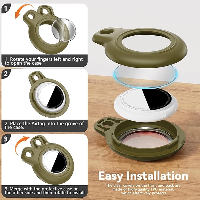 Upgrade Waterproof Airtags Holder with Apple Airtags Keychain, Hard PC Air Tag Case, Anti-Scratch & Shock Air tag Holder,Men's Women's Keyrings & Keychains, for Dog,Car Key,Luggage -Army Green
