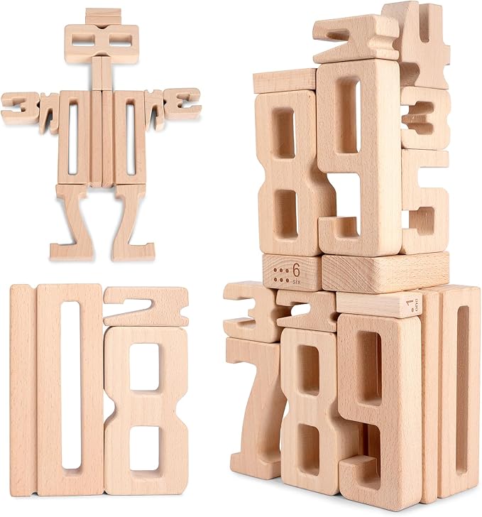 Wooden Number Building Blocks, Large Digit Blocks 1-10, 32 Pcs Math Blocks Number Toys for Kids, Educational Blocks for Toddlers, Toys to Learn Numbers for 3 Year Olds +