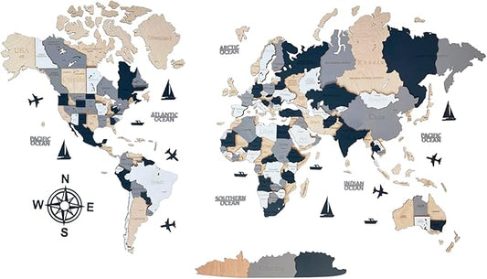 Wooden World Map 3D Art Large Wall Decor - Size (M, L, XL) Any Occasion Gift Idea - Wall Art For Home, Kitchen or Office (XL, ALASKA)