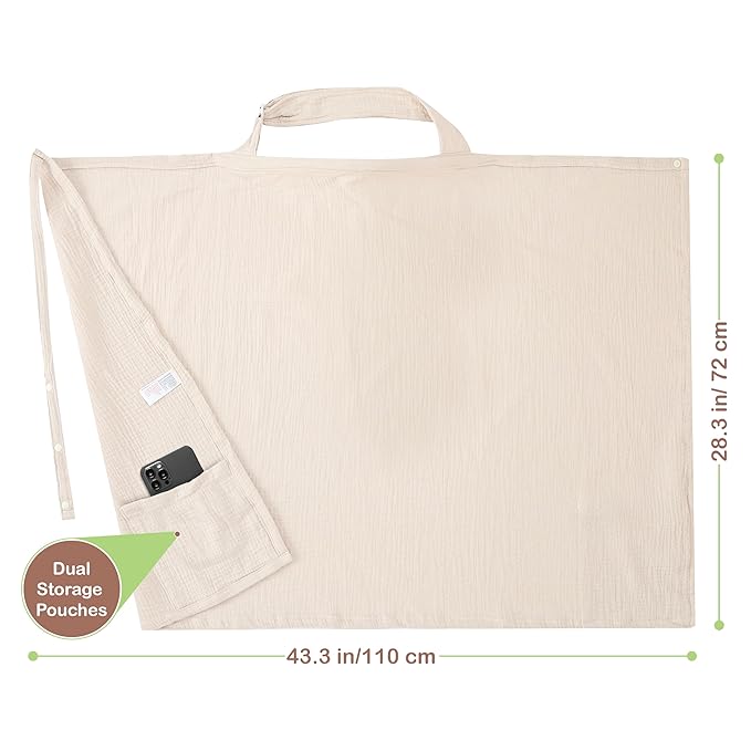 Premium Organic Breathable Muslin Nursing Cover for Breastfeeding - Privacy Breast Feeding Covers for Women - Multi-Use Nursing Cover Up - Soft & Lightweight Breastfeeding Covers (Ivory)