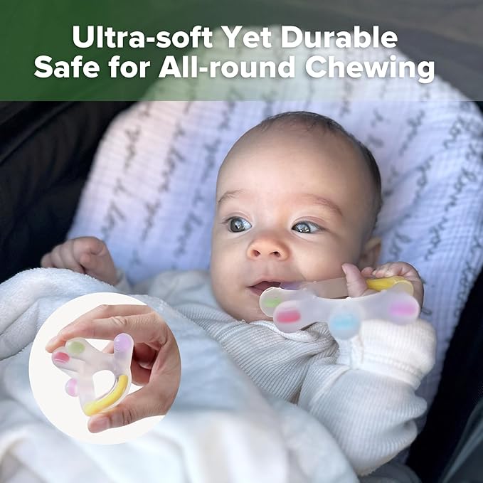 Haakaa Silicone Teether Combo - Baby Freezer Teething Toy - Soft Cold Teether - Soothe Teething Pain & Itching Gums - Perfect Size - Palm & Ferris Wheel Shape for 3M+ Babies BPA Free - 2 pk