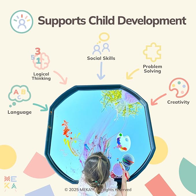 MEKA Tuff Tray with Solar Fountain, Sensory Water Play Tray for Kids, Outdoor Indoor Messy Play, STEM Activities, Classroom or Home Use ((Black, Large 38" x 38"))