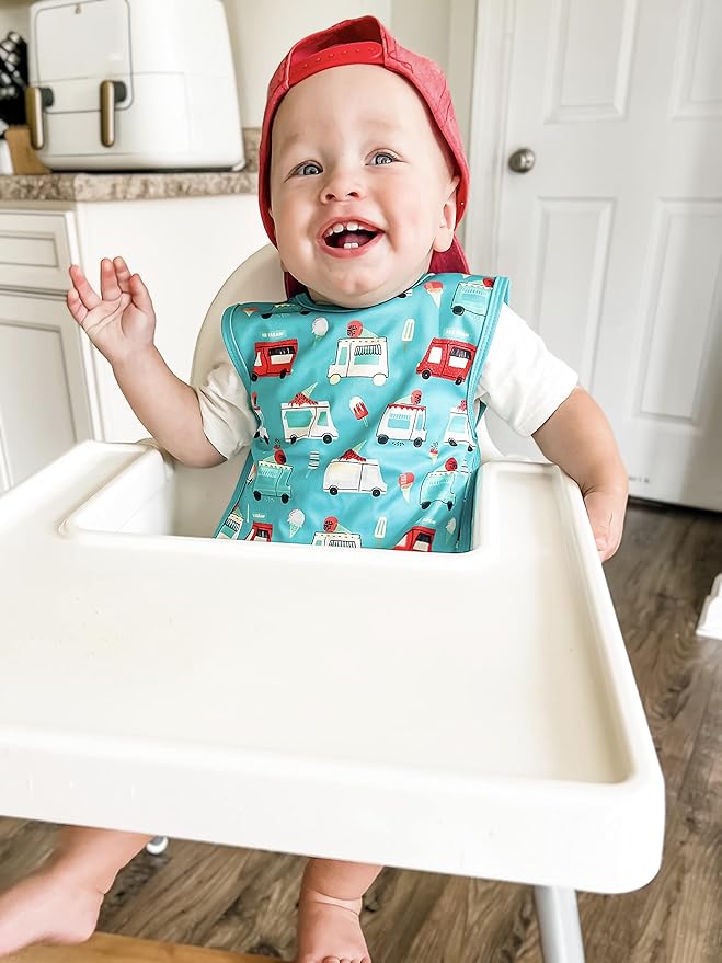 BapronBaby Ice Cream Truck Bapron - No Neck Tie Safer Bib for Baby & Toddler - Soft Waterproof Stain Resistant - Machine Washable - Sz Preschool 3-5yrs