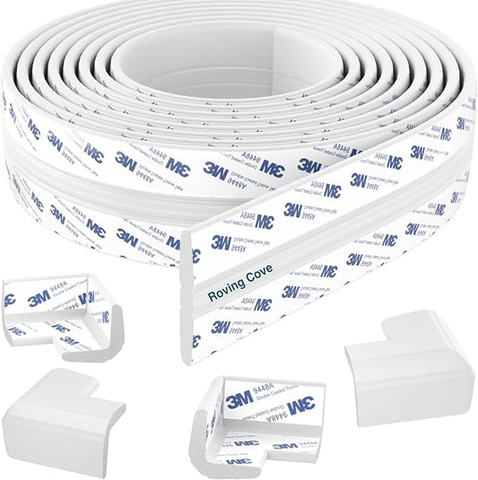 Roving Cove PreFit (Classic) Furniture Edge Corner Protector (Standard 15ft Edge 4 Corners), Baby Proofing Bumper Guards, Oyster White (Off White), Pre-Taped, for Straight Smooth Surfaces