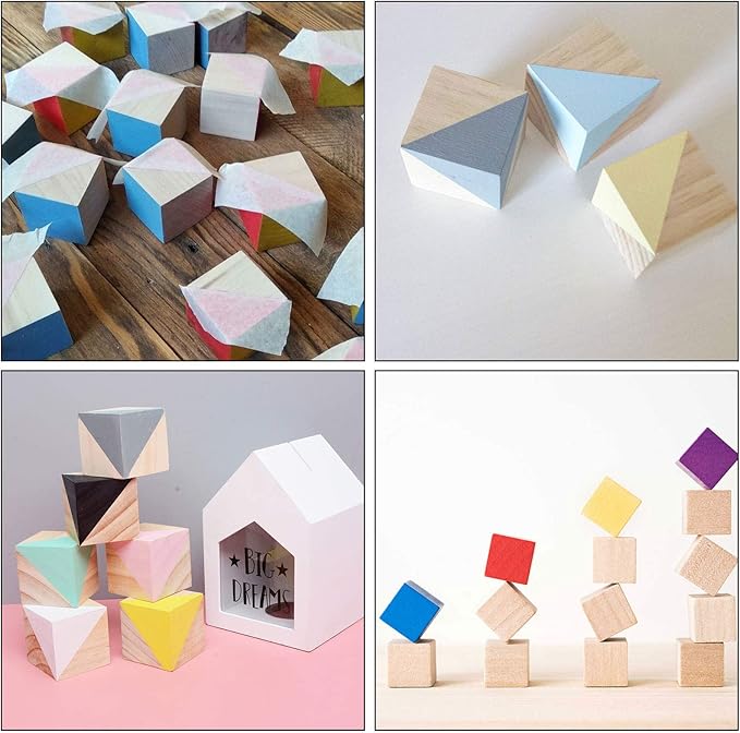 ZOENHOU 300 PCS 1 Inch Wooden Cubes, Blank Unfinished Wooden Block Set for Crafting Painting Decorating DIY Projects