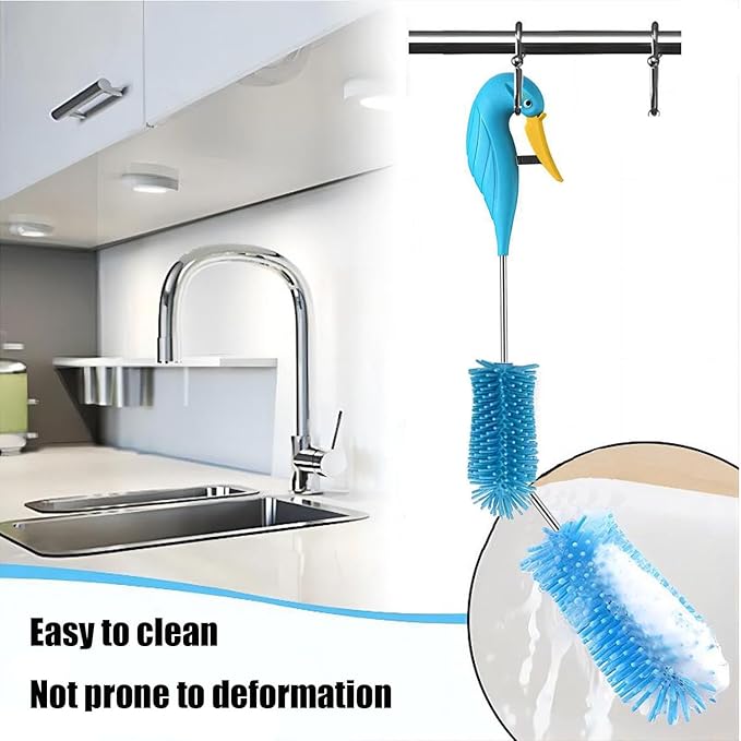Silicone Bottle Brush Semi-Automatic Bottle Cleaner Brush for Baby, Sports, Vase, Glassware, and Smaller Diameter Openings