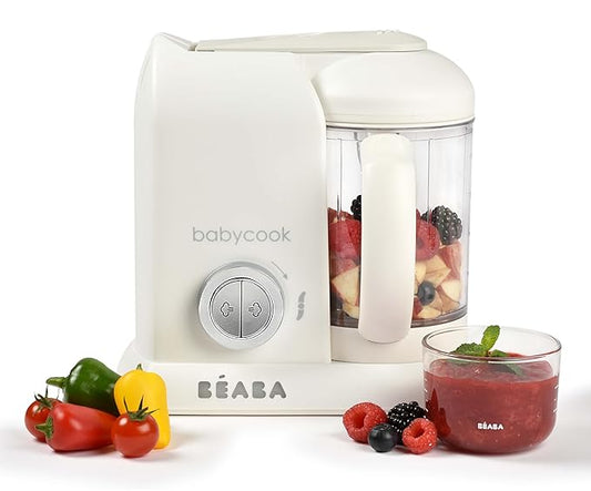 BEABA Babycook Solo 4 in 1 Baby Food Maker, Baby Food Processor Baby Food Steamer, Lrg Capacity 4.5 Cups 27 Servings in 20 Mins, Auto Steam Cooking, Puree Blender, White