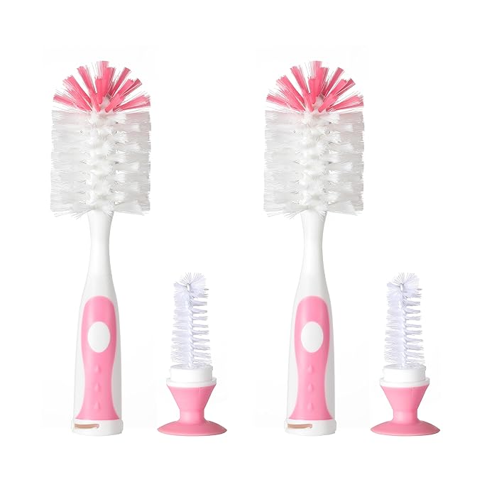 Chemimoso Multifunctional Cleaning Brush, Baby Bottle Brush, Bottle Brush Cleaner, Rotate The Suction Cup to Obtain The Small Bristle Brushes, Set Z, Pink, Nylon and Nylon Brush