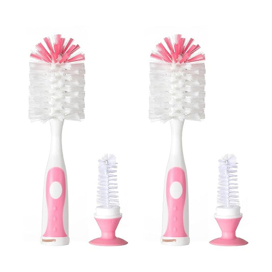 Chemimoso Multifunctional Cleaning Brush, Baby Bottle Brush, Bottle Brush Cleaner, Rotate The Suction Cup to Obtain The Small Bristle Brushes, Set Z, Pink, Nylon and Nylon Brush
