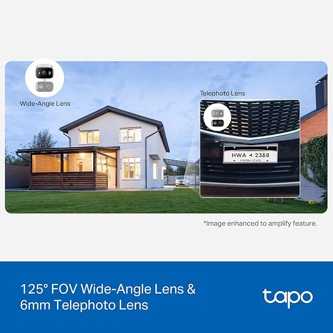 Tapo 2K 3MP Indoor/Outdoor Dual Lens Pan/Tilt Security Camera – 125° Wide-Angle + 6mm Telephoto, Free Person/Vehicle Detection, 360° View, SD/Cloud, Works w/Alexa & Google Home – HybridCam Duo